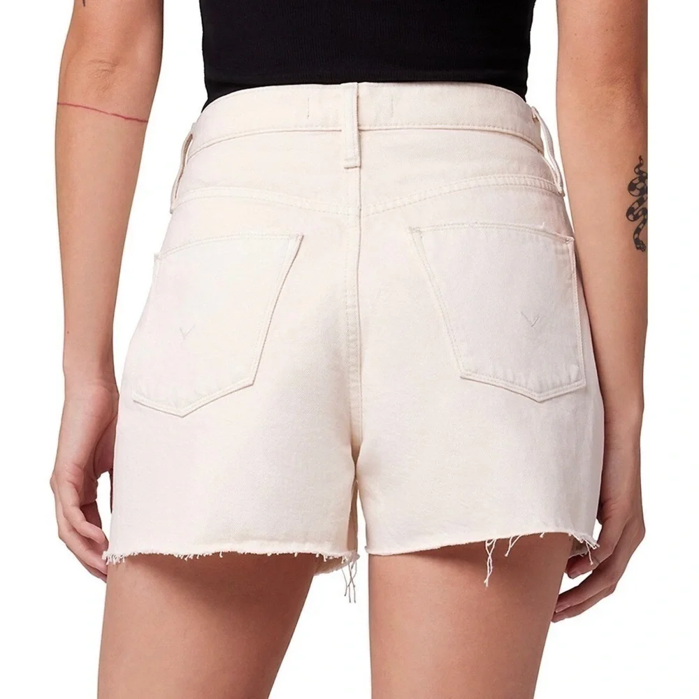 HUDSON 90s Pleated‎ Beige Denim High Waist Frayed Raw Hem Cutoff Jean Shorts 28